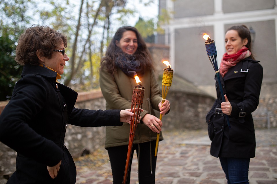 a tour guide with a group of people